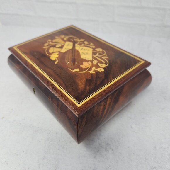 Vtg Inlaid Burl Wood Jewelry Music Box Swiss Gueissaz-Jaccard Mozart Die Kleine - Picture 5 of 6